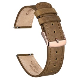 Ayadoo 18mm Top Grain Leather Watch Band, Camel Crazy Horse Leather Replacement Watch Strap with Rose Gold Buckle, Quick Release