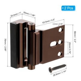 PATIKIL Home Security Door Lock, 2 Pack 3" Stop Door Reinforcement Lock Withstand 800 Lbs High-Security Aluminum Door Latch Stopper with Screws for Home Safety Privacy, Brown