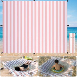 6.5 x 6.5 Feet Baby with Waterproof Carrying Bag 2-in-1 Beach Pool for Toddler for Pink Stripe Design Beach Blanket-