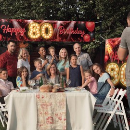 Happy 80th Birthday Door Cover Porch Banner Sign Set - 80 Years Old Birthday Decoraions Party Supplies for Women Men - Red