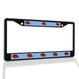 Fastasticdeals Metal Insert License Plate Frame Ladybug Weatherproof Car Accessories Black 2 Holes Solid Insert