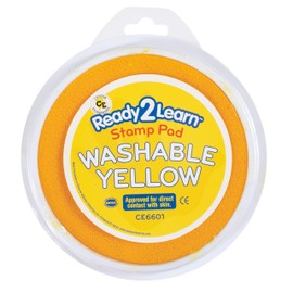 READY 2 LEARN Jumbo Circular Washable Stamp Pad - Yellow - 5.75" dia. - Non-Toxic - Fade Resistant - Ideal Size for Handprints and Footprints