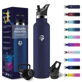 Thermos Flask, 1000 ml, BPA-Free, Stainless Steel, Leak-Proof Insulated Flask, Double-Walled, Stainless Steel, Thermos Flask with Straw, Suitable for Carbonated Drinking Bottle