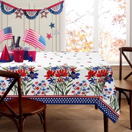 pahhjsa 4th of July Tablecloth Rectangle 60x84 Inch, Patriotic Fourth of July Tablecloth, 4th of July Table Cloth for Party Kitchen Dinner Decor