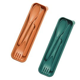 Lilaly 2 Sets Reusable Utensils, Utensil Sets for Lunch Box, Travel Utensil Set, Portable Silverware Set with Case, Reusable Utensils for Lunch Box(Dark Green and Yellow)