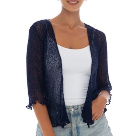 Back From Bali Womens Lightweight Knit Cardigan Shrug Lite Sheer Dark Navy