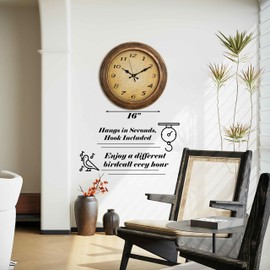 Clockswise 16" Round Vintage Decorative Chiming Wall Clock Battery-Operated with Chime & Non-Ticking Feature Ideal for Farmhouse Office Living Room Kitchen Bedroom Classroom & Home Decor (Yellow)