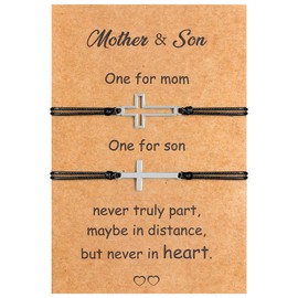 EOBOH Mothers Day Bracelet Gifts, Adjustable Hearts Mother and Son Bracelet with Card, Celebrate Love Mothers Day Gifts for Grandma Son Accessories