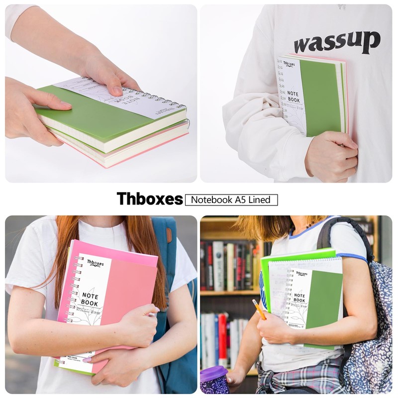 2 Pack A5 Spiral Notebook, 400 Pages Notepad Wirebound Notebook,