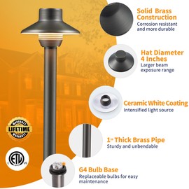 Gardenreet Landscape Path Lights Brass, 12V Low Voltage Pathway Lights Wired, Outdoor Garden Lights LED Waterproof, Mini Shade Bronze for Yard Walkway Driveway Without G4 Bulb