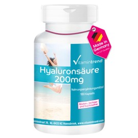 Vitamintrend Hyaluronic Acid 200 mg, 180 Capsules, Swallow-Friendly, High Dosage, Dietary Supplement Vegan without Magnesium Stearate, Made in Germany