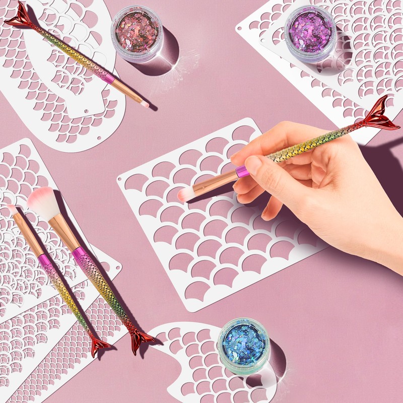 Mermaid Scale Stencil Set 9 Pieces Reusable Mermaid Face Makeup