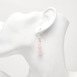 TreasureBay Handmade Natural Rose Quartz Gemstone Dangle Drop Earrings For Women Girls Made with 925 Sterling Silver Hook (Triple Beads Rose Quartz)