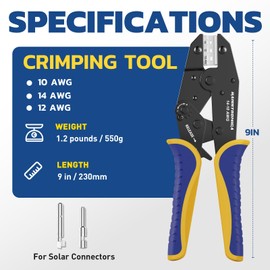 haisstronica Crimping Tool for Solar Connectors - AWG 14 12 10 Ratchet Wire Crimper Tool