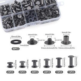 MABAHON 120 Sets Chicago Screws 6 Size Leather Rivets - M5 x 4/6/8/10/12/15mm Metal Rivet Button Binding Set for Belt Repair Bookbinding (Black)