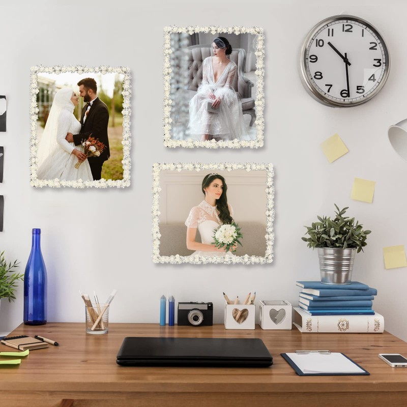 8x10 Picture Frame with Pearl for Wedding, Silver Plated Photo