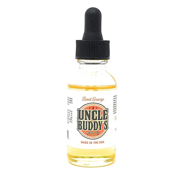 Uncle Buddy's Beard Oil, Made in the USA, Sweet Orange 1 oz, Softens Smooths Hydrates & Strengthens, Leave In Conditioner for Control and Style, Promotes Beard & Mustache Growth & Thickness