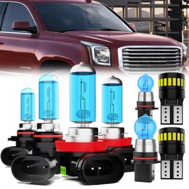 LECCIBUB Headlight Bulbs License Plate Lights Fit For GMC Yukon 2015-2018, 9005 High Beam + H11 Low Beam + PSX26W Fog Lights Halogen Light Bulb + License Plate Lights, Pack of 8