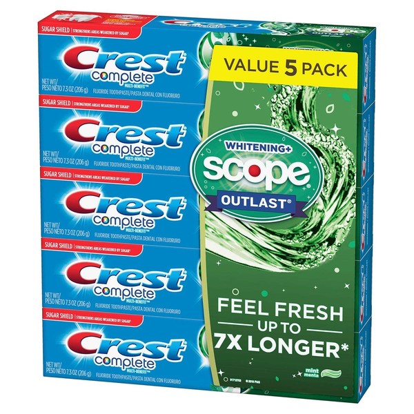 Crest Complete Whitening + Scope Mint Outlast Toothpaste (7.3 ounce, Pack of 5)