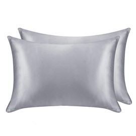 Juwenin Bedding,Luxury Satin Pillowcase with Zipper (Silky Satin Pillow Case for Hair) Set of 2 (Silver, Standard(20''x26''))