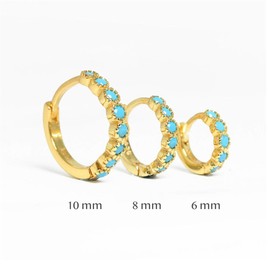 Dainty Turquoise Gold Plated Beaded Sleeper Small Hoop Earrings for Women Cartilage Sterling Silver Post Tiny Little Huggie Cuff Hoops Minimalist Piercing Hooped Hypoallergenic Fashion Jewelry Gifts
