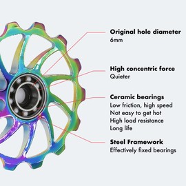 DJC Bike Ceramic Bearing Pulley Wheel 2pcs Guide Roller 11T 12T 13T 14T 15T 16T MTB Road Bike Rear Derailleur for Shimano for Sram Pulley oilslick (oilslick, 2pcs 11T)…