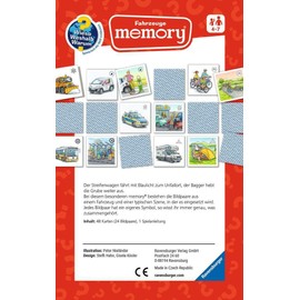 Ravensburger 20647 Vehicles Memory® Wieso? Weshalb? Warum? The Classic Game for 2-6 Players, Children's Game for All Vehicle Fans from 4 to 7 Years