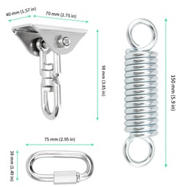 FUNSUEI Hanging Chair Suspension Set, Stainless Steel Ceiling Hooks, Hanging Chair, Swing Spring with 2 Screw Carabiners and 150 mm Steel Spring, Suspension Spring, Hanging Chair Accessories for Punch