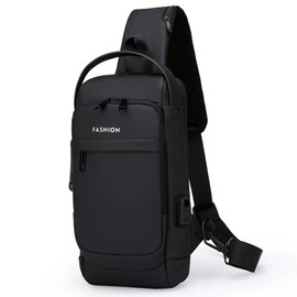ISDULA Sling Bag for Men Anti Theft Waterproof Crossbody Shoulder Bag PU Leather USB Chest Backpack for Daily Use Travel (Black)