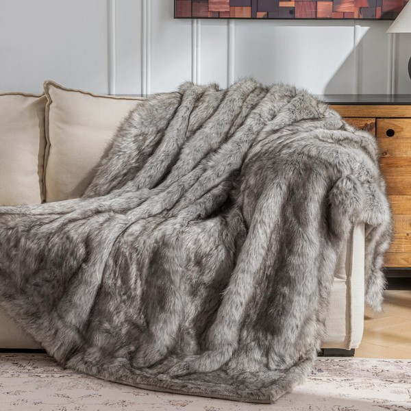 VK·LIVING Luxury Faux Fur Blanket, Warm Long Pile Super Thick