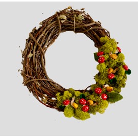 Helicidae Grapevine Wreath Garden Snails, Moss & Mushrooms Felt Leaves Door Decor