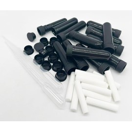 ZIOJOVK 12PCS Essential Oil Aromatherapy Blank Nasal Inhaler Tubes (Includes 12 inhalers+12 unscented Wicks+2 Plastic Droppers)-Black.
