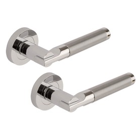 Excel DH3685 Seriphos Passage Door Handles on Round Rose, Duel Polished/Satin Chrome