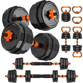 Bearbro 44lb 6-in-1 Adjustable Dumbbells Set Free Weight Set with Connector Used as Barbell, Kettlebells, Push up Stand, Fitness Exercises for Home Gym Suitable Men/Women - weight: 88LB