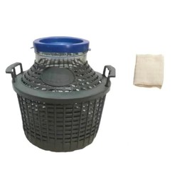 North Mountain Supply Wide Mouth Glass Demijohn with Plastic Basket - 5 Liter (Approx. 1 Gallon) - Includes Cheesecloth, Rubber Band, and Lid