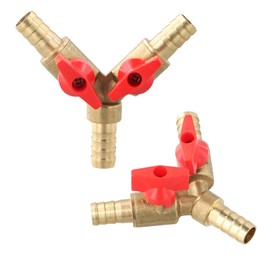 Pack of 2 3-way hose connectors, 10 mm splitter made of brass, ball valve, T-hose connector, for carpentry fittings, air, water, gas