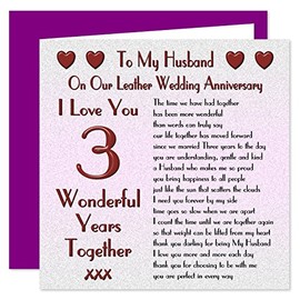 My Husband 3rd Wedding Anniversary Card - On Our Leather Anniversary - 3 Years - Sentimental Verse I Love You