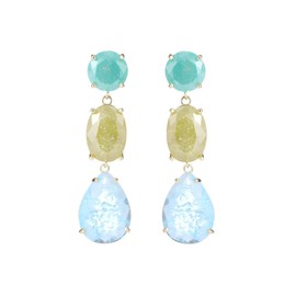 Colourful Ice Cracked Zircon Water Droplet Dangle Earrings for Women 18K Gold Plated Geometric S925 Sterling Silver Needle Hypoallergenic Blue Yellow Cubic Zirconia Earrings