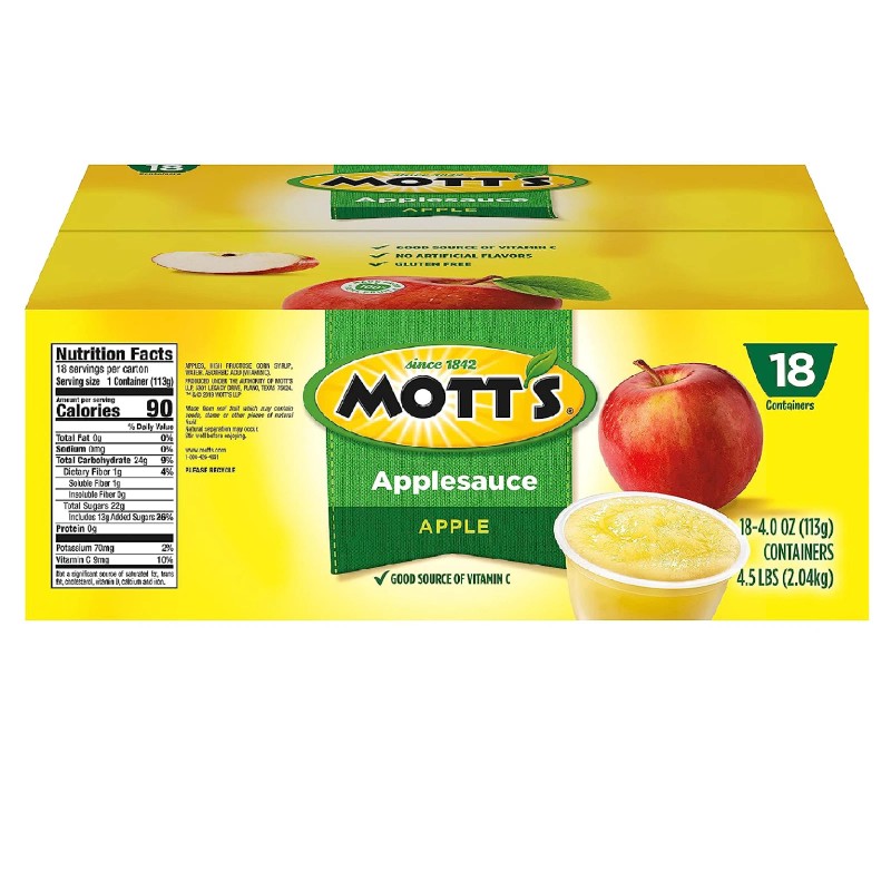 Mott's Applesauce 4 Oz Cups 18 Count No Artificial Flavors
