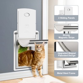 Cat Door for Wall, Energy Efficient Pet Door with Steel Frame, Telescoping Tunnel, Double Magnetic Flaps and Two Sliding Lock Panels, Easy to Install, Milky White, Small