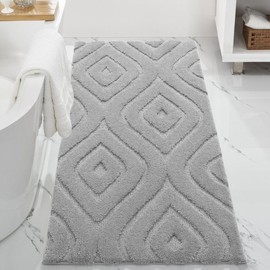 DEXDE Bathroom Rugs Runner 24x47 Long Bathroom Rug Non Slip Soft Washable Large Bath Mats for Bathroom Bedroom Hallway Kitchen Floor Carpet Modern Boho Decor, Gray