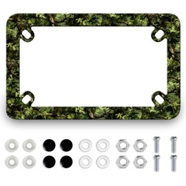 Motorcycle Camo License Plate Frame Forest Camouflage Stainless Steel Motorbike License Plate Holder Black Tag Holder Decoration Funny Motorcycle Accessory 7.7" x4.5"
