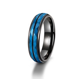 TRUMIUM 6mm Tungsten Rings for Men Women Hammered Engagement Promise Ring Black and Blue Wedding Bands Matte Finished Comfort Fit Size 8