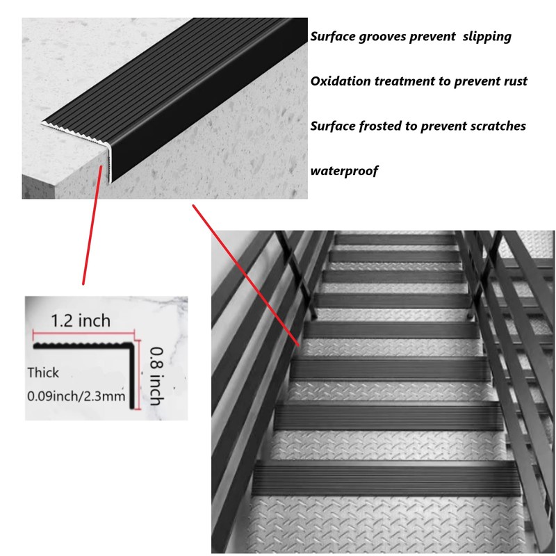 10-Pack 48 Inch Aluminum L-Shaped Non-Slip Stair Edge Protector,Nosing Matte
