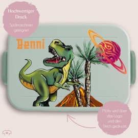 Bento Box Midi Mepal Bento Box - Dino Dinosaur - Lunch Box with Dinosaur Motif for Children Lunch Box with Dino Design for School Children Portable Dino Lunch Box for School - 900 ml - Sage Green