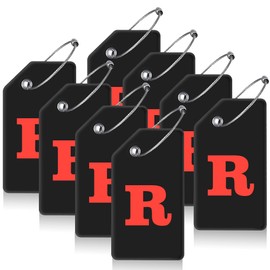 8 Pcs Luggage Tags for Suitcases, 26 Initial Letter Travel Luggage Baggage Identification Labels ID Tags Fully Bendable Tags with Stainless Steel Loop (Letter R, Black)