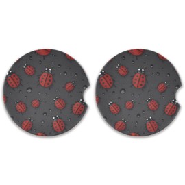KEEPREAL 2 Pack Red Ladybugs Car Coasters for Drinks Absorbent, Ceramic Car Cup Holder Coaster for Your Car with Fingertip Grip, 2.5 inch