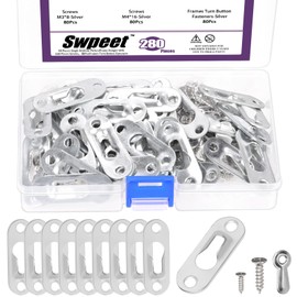 Swpeet 280Pcs 45 x 16mm Silver Carbon Steel Single Keyhole Hangers with Screws and Picture Frame Turn Button Fasteners Assortment Kit, Keyhole Hanging Plate Picture Hanger for Frame, Key, Photo