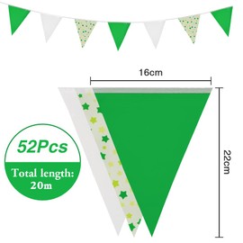 Topeedy Green White Bunting Banner with Stars, 65.6 Feet 52pcs Triangle Flags Pennant for Indoor Outdoor Birthday Wedding Engagement Party Decoration …