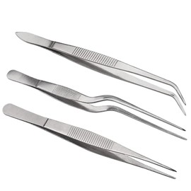 Cooking Tweezers Culinary,3 Piece Set Stainless Steel Tweezer Precision Tongs Offset Tip for Cooking Food Design Styling